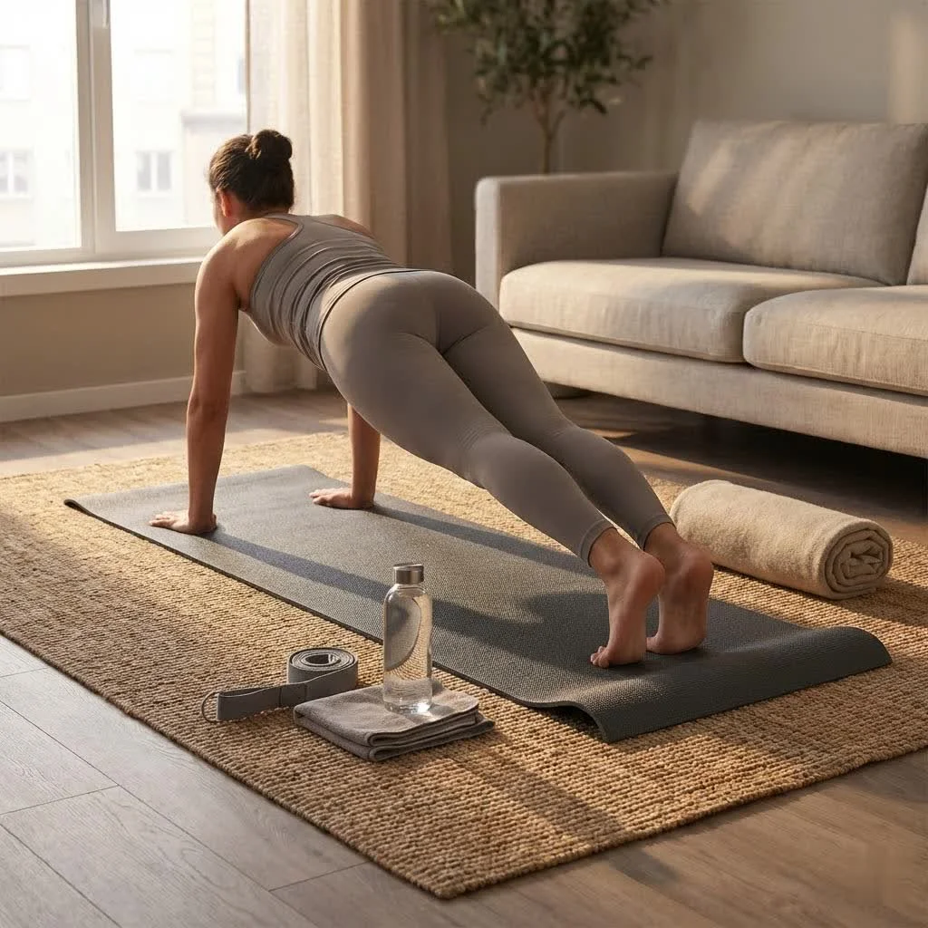 Person unrolling a yoga mat before practice